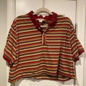 Levi’s Size XL Red Label Burgundy Stripe Polo Shirt Modified Cropped Top